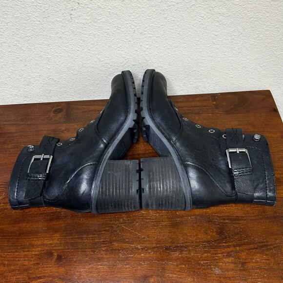 Zodiac Boots Size 9 Gemma Side Zip Chic Cool Leather Buckle Goth Emo Lug Sole - Picture 7 of 11